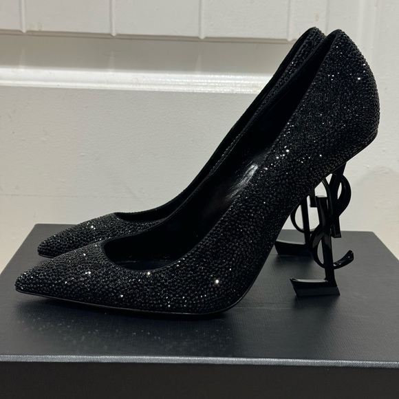 NWT YSL Saint Laurent 110mm Opyum Crystal Embellished Leather Heels Pumps Black - Picture 6 of 9